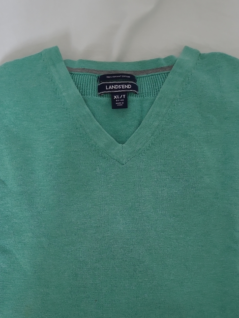 Lands' End Men's Tall Fine Gauge Cotton V-Neck Sweater